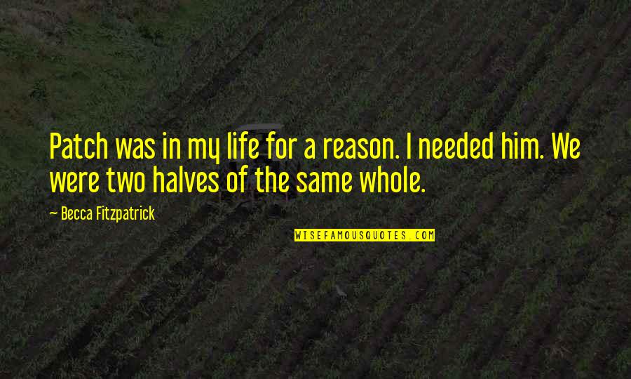 Reason Of My Life Quotes By Becca Fitzpatrick: Patch was in my life for a reason.