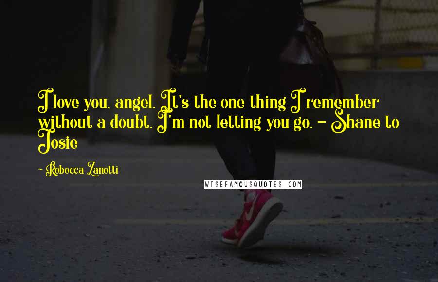 Rebecca Zanetti quotes: I love you, angel. It's the one thing I remember without a doubt. I'm not letting you go. - Shane to Josie