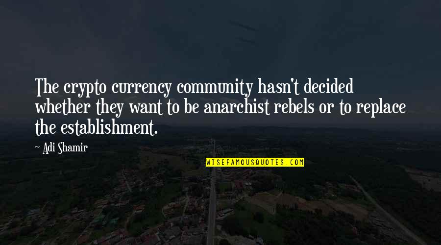 Rebels Quotes By Adi Shamir: The crypto currency community hasn't decided whether they