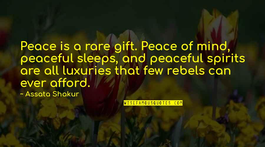 Rebels Quotes By Assata Shakur: Peace is a rare gift. Peace of mind,