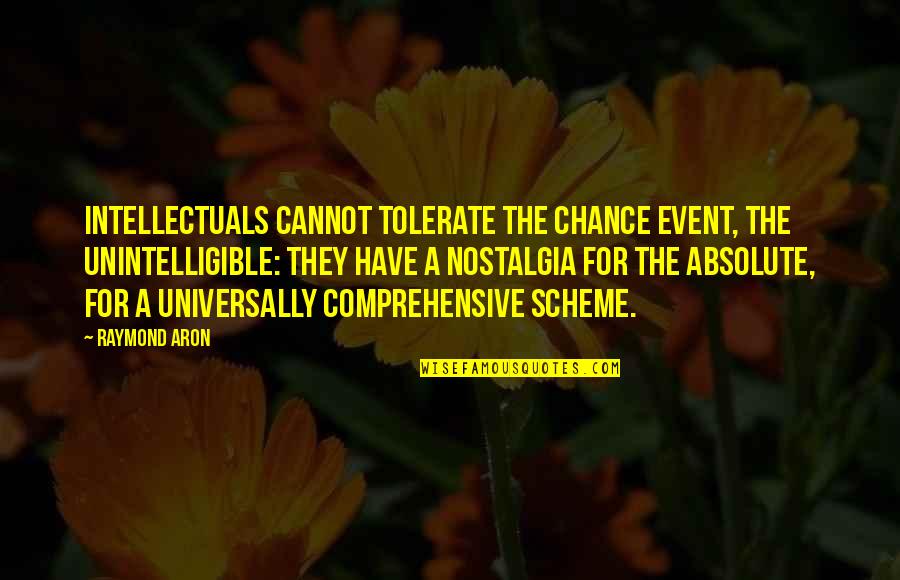Recchia Wine Quotes By Raymond Aron: Intellectuals cannot tolerate the chance event, the unintelligible: Recchia Wine Quotes By Raymond Aron: Intellectuals cannot tolerate the chance event, the unintelligible: