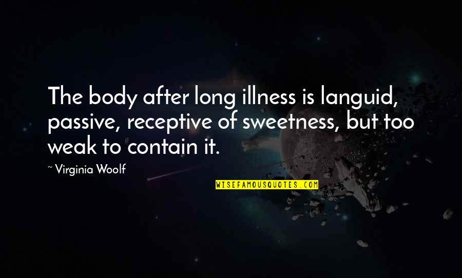 Receptive Quotes By Virginia Woolf: The body after long illness is languid, passive,