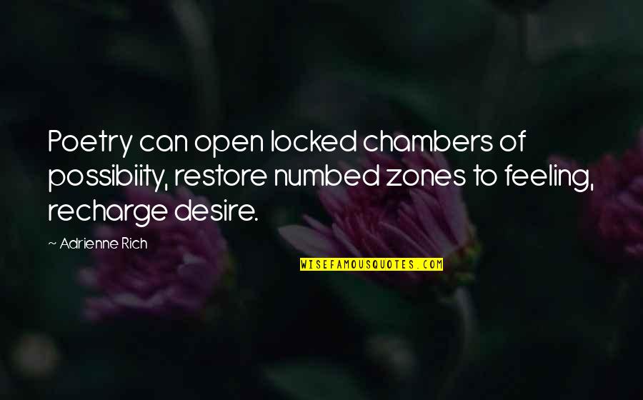 Recharge Quotes By Adrienne Rich: Poetry can open locked chambers of possibiity, restore