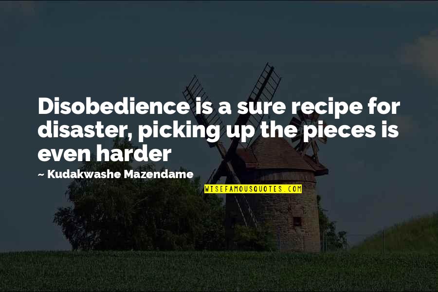 Recipe For Disaster Quotes By Kudakwashe Mazendame: Disobedience is a sure recipe for disaster, picking