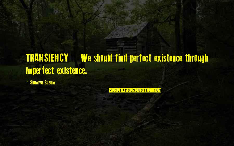 Recitation Quotes By Shunryu Suzuki: TRANSIENCY We should find perfect existence through imperfect