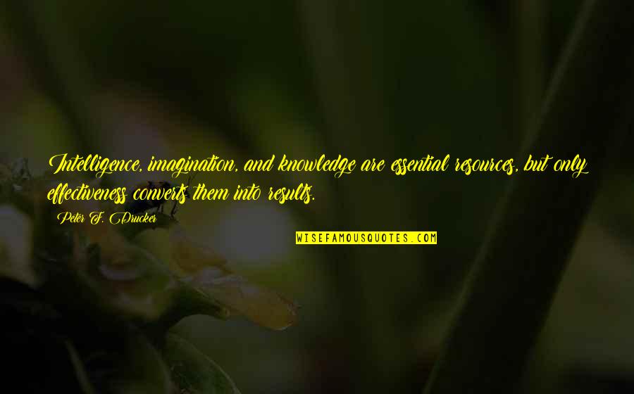 Recluido Translation Quotes By Peter F. Drucker: Intelligence, imagination, and knowledge are essential resources, but Recluido Translation Quotes By Peter F. Drucker: Intelligence, imagination, and knowledge are essential resources, but