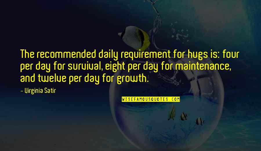 Recommended Quotes By Virginia Satir: The recommended daily requirement for hugs is: four Recommended Quotes By Virginia Satir: The recommended daily requirement for hugs is: four