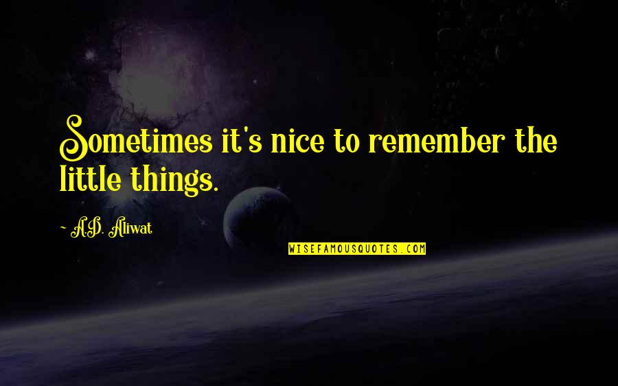 Reconciled World Quotes By A.D. Aliwat: Sometimes it's nice to remember the little things. Reconciled World Quotes By A.D. Aliwat: Sometimes it's nice to remember the little things.