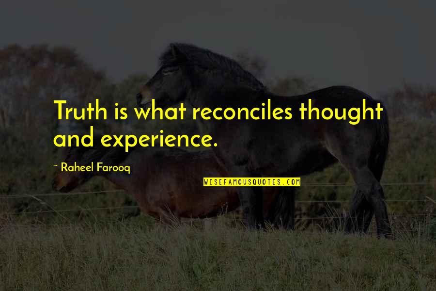 Reconciles Quotes By Raheel Farooq: Truth is what reconciles thought and experience.