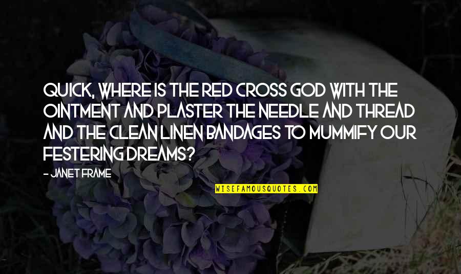 Red Cross Quotes By Janet Frame: Quick, where is the Red Cross God with
