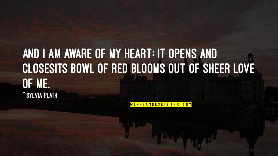 Red Heart Love Quotes By Sylvia Plath: And I am aware of my heart: it