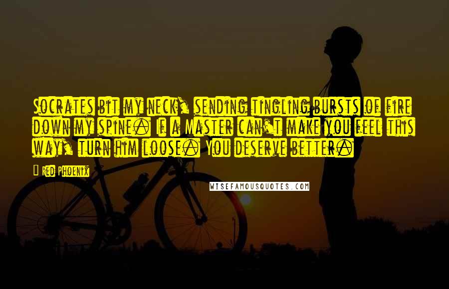 Red Phoenix quotes: Socrates bit my neck, sending tingling bursts of fire down my spine. If a Master can't make you feel this way, turn him loose. You deserve better.