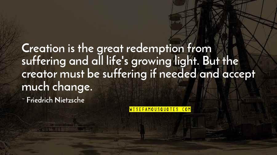 Redemption Inspirational Quotes By Friedrich Nietzsche: Creation is the great redemption from suffering and