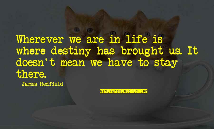 Redfield Quotes By James Redfield: Wherever we are in life is where destiny Redfield Quotes By James Redfield: Wherever we are in life is where destiny
