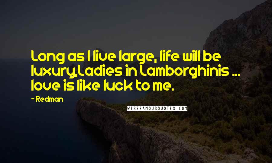 Redman quotes: Long as I live large, life will be luxury,Ladies in Lamborghinis ... love is like luck to me.