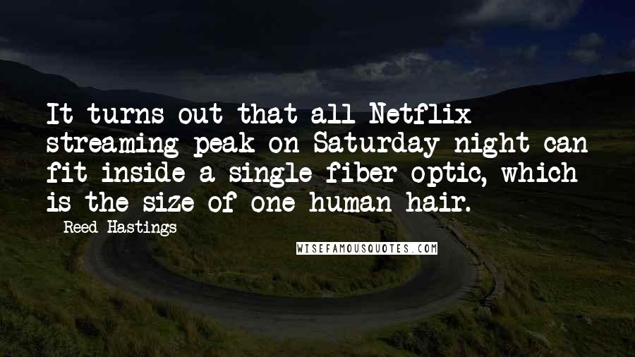 Reed Hastings quotes: It turns out that all Netflix streaming peak on Saturday night can fit inside a single fiber optic, which is the size of one human hair.