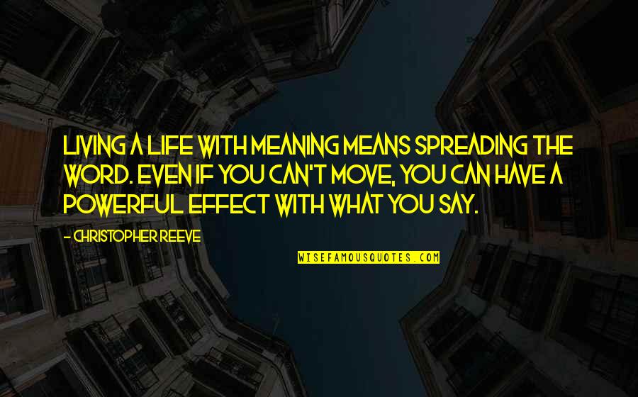 Reeve Quotes By Christopher Reeve: Living a life with meaning means spreading the