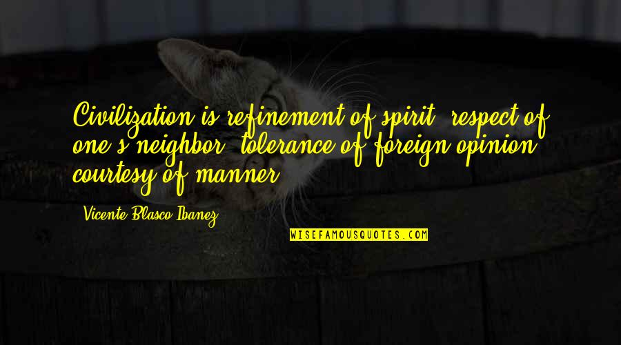 Refinement Quotes By Vicente Blasco Ibanez: Civilization is refinement of spirit, respect of one's