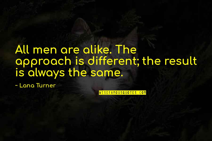 Refrescar Sinonimo Quotes By Lana Turner: All men are alike. The approach is different;