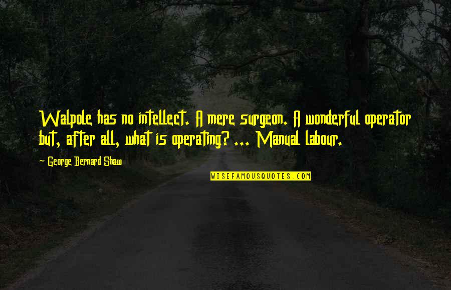 Refrnes Quotes By George Bernard Shaw: Walpole has no intellect. A mere surgeon. A Refrnes Quotes By George Bernard Shaw: Walpole has no intellect. A mere surgeon. A