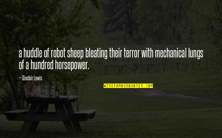 Refuting Quotes By Sinclair Lewis: a huddle of robot sheep bleating their terror