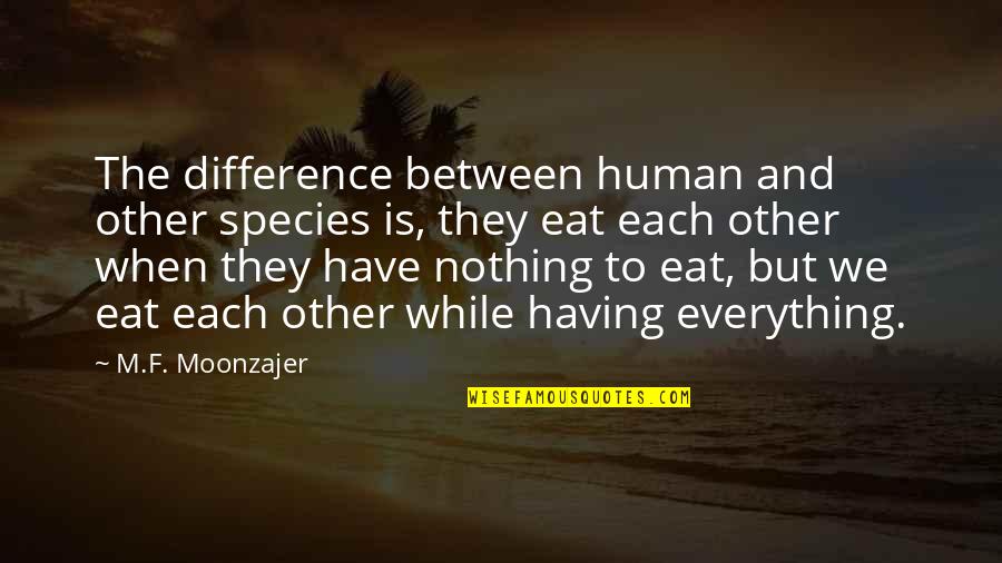 Regionality Quotes By M.F. Moonzajer: The difference between human and other species is, Regionality Quotes By M.F. Moonzajer: The difference between human and other species is,