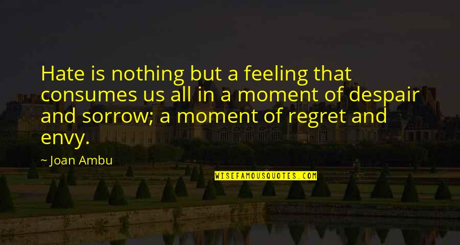 Regret And Sorrow Quotes By Joan Ambu: Hate is nothing but a feeling that consumes