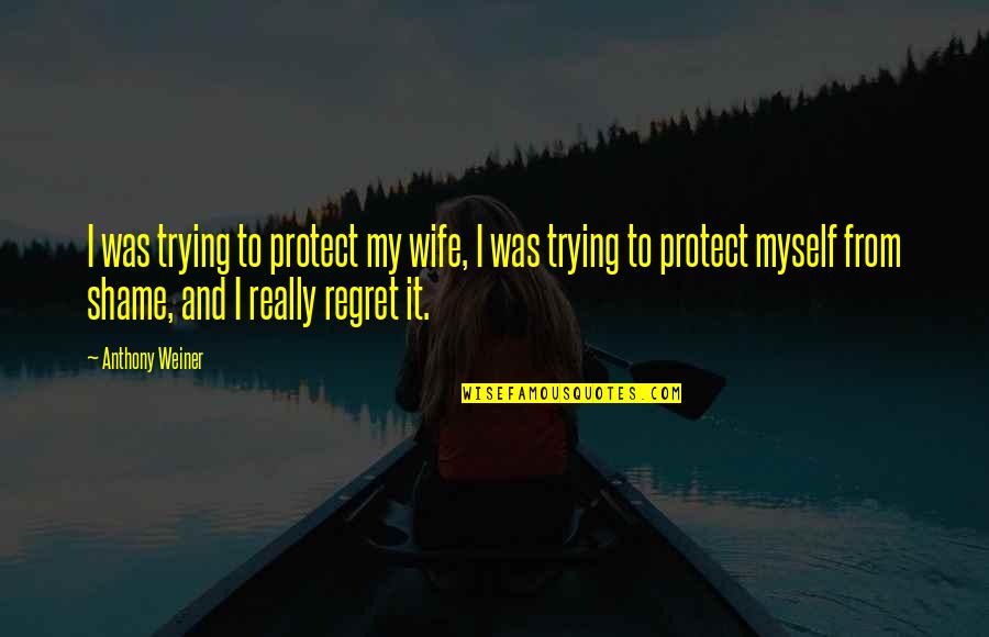 Regret Myself Quotes By Anthony Weiner: I was trying to protect my wife, I Regret Myself Quotes By Anthony Weiner: I was trying to protect my wife, I