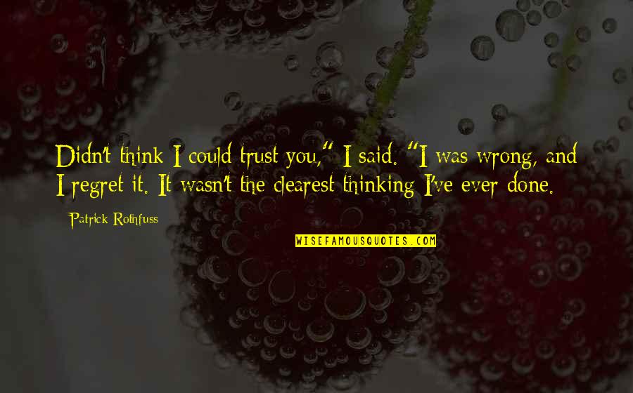 Regret Trust Quotes By Patrick Rothfuss: Didn't think I could trust you," I said.