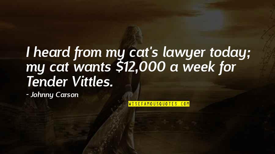 Regrets Heartache Quotes By Johnny Carson: I heard from my cat's lawyer today; my