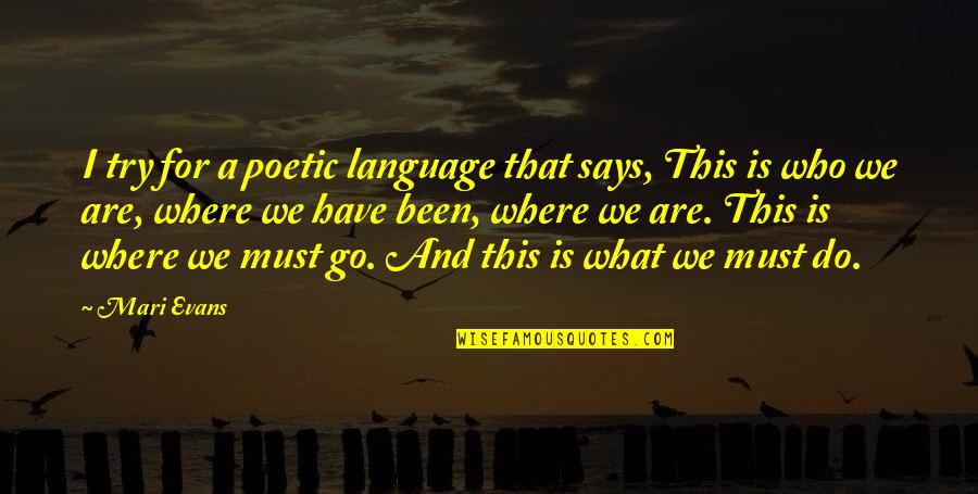 Regretting Leaving Me Quotes By Mari Evans: I try for a poetic language that says,