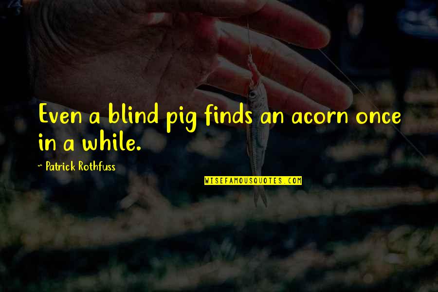 Rehoming Dog Quotes By Patrick Rothfuss: Even a blind pig finds an acorn once