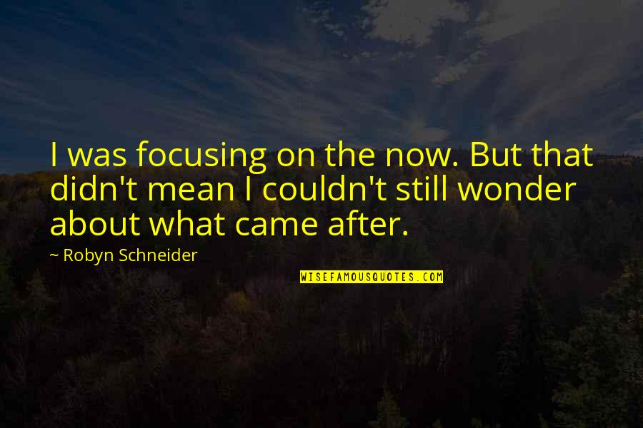 Reichlin Funeral Home Quotes By Robyn Schneider: I was focusing on the now. But that