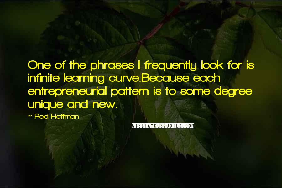 Reid Hoffman quotes: One of the phrases I frequently look for is infinite learning curve.Because each entrepreneurial pattern is to some degree unique and new.