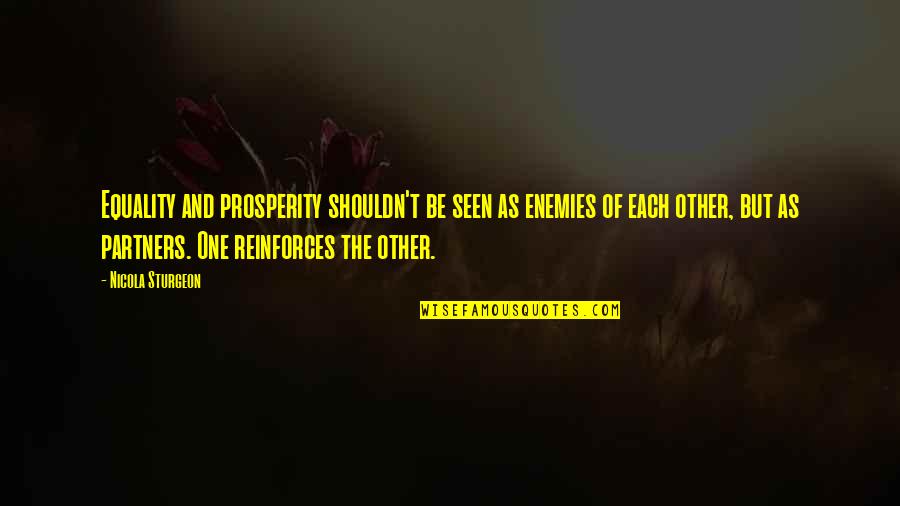 Reinforces Quotes By Nicola Sturgeon: Equality and prosperity shouldn't be seen as enemies Reinforces Quotes By Nicola Sturgeon: Equality and prosperity shouldn't be seen as enemies