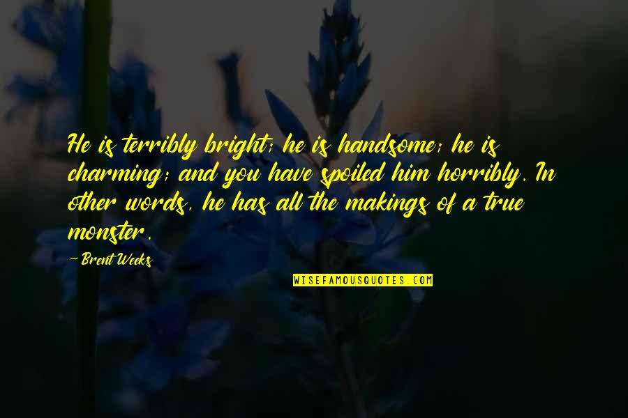Rekeshe Quotes By Brent Weeks: He is terribly bright; he is handsome; he Rekeshe Quotes By Brent Weeks: He is terribly bright; he is handsome; he