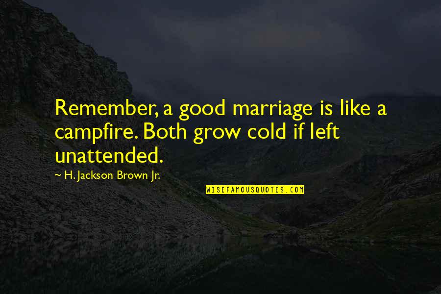 Relationship Mother Son Quotes By H. Jackson Brown Jr.: Remember, a good marriage is like a campfire.