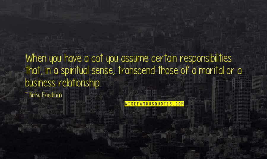 Relationship Responsibilities Quotes By Kinky Friedman: When you have a cat you assume certain