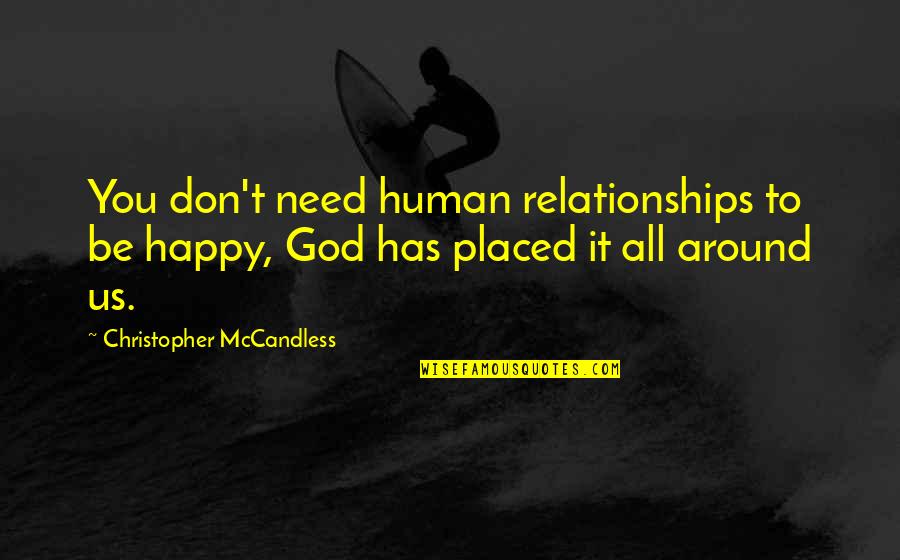 Relationships God Quotes By Christopher McCandless: You don't need human relationships to be happy, Relationships God Quotes By Christopher McCandless: You don't need human relationships to be happy,