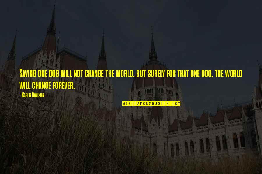 Relativisme Quotes By Karen Davison: Saving one dog will not change the world, Relativisme Quotes By Karen Davison: Saving one dog will not change the world,