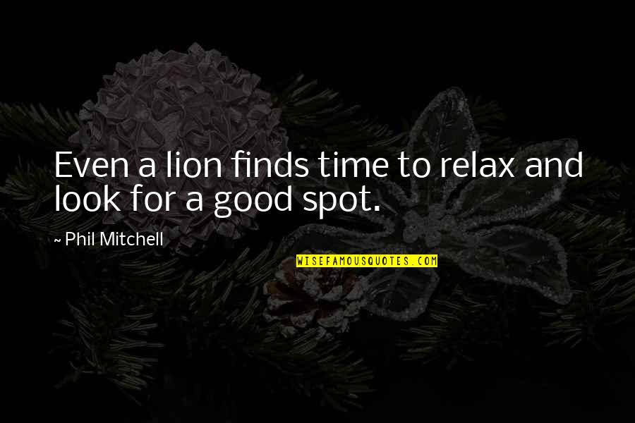 Relax And Peace Quotes By Phil Mitchell: Even a lion finds time to relax and Relax And Peace Quotes By Phil Mitchell: Even a lion finds time to relax and
