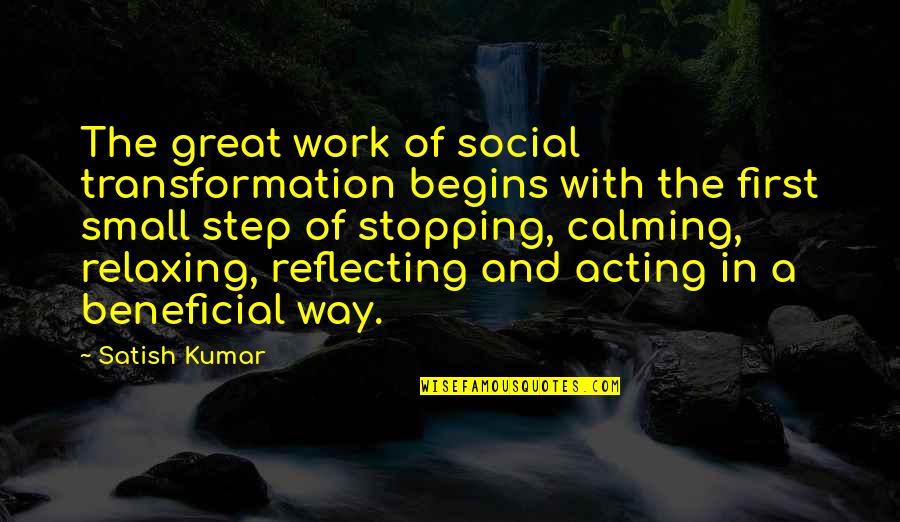 Relaxing At Work Quotes By Satish Kumar: The great work of social transformation begins with