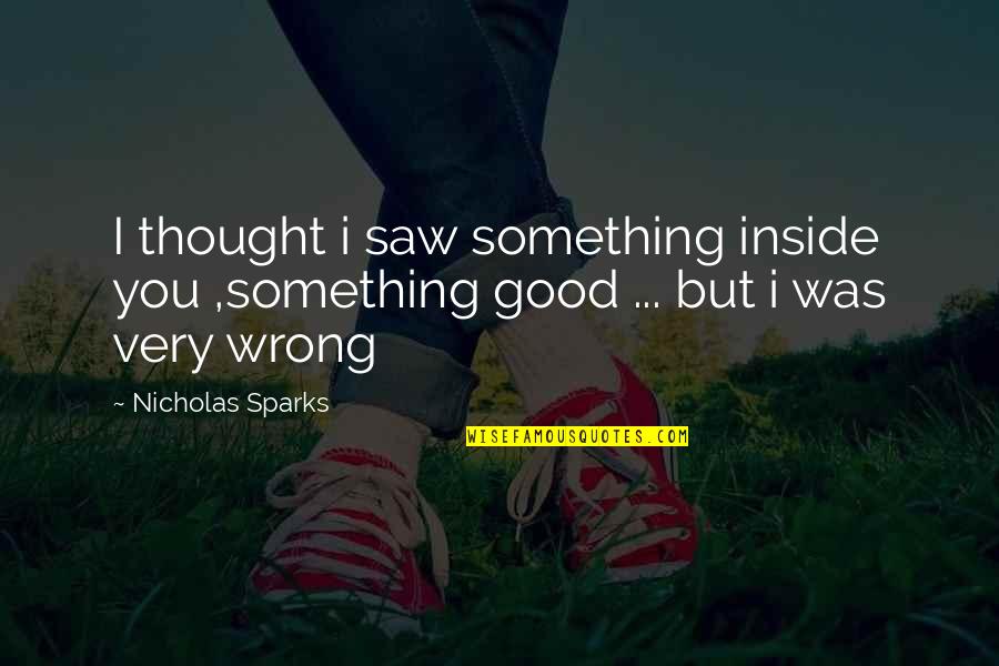 Relentlessly Define Quotes By Nicholas Sparks: I thought i saw something inside you ,something