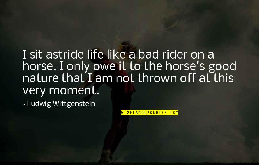 Religous People Quotes By Ludwig Wittgenstein: I sit astride life like a bad rider