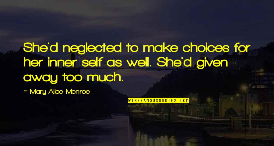 Rellich Kondrachov Quotes By Mary Alice Monroe: She'd neglected to make choices for her inner Rellich Kondrachov Quotes By Mary Alice Monroe: She'd neglected to make choices for her inner