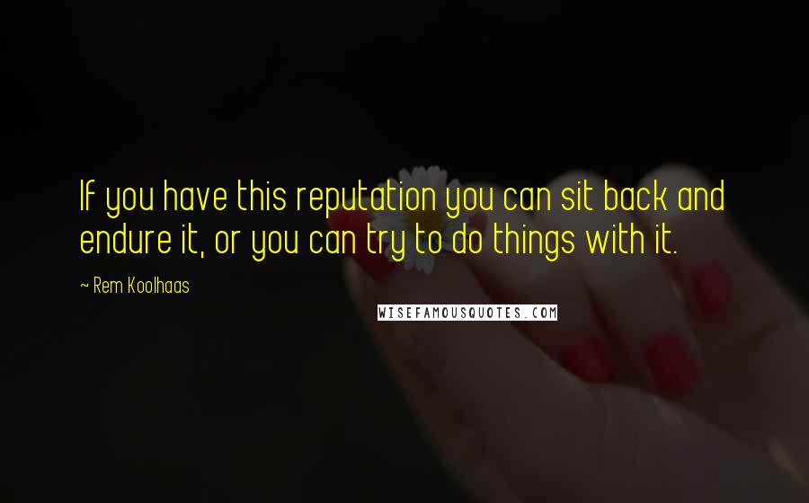 Rem Koolhaas quotes: If you have this reputation you can sit back and endure it, or you can try to do things with it.