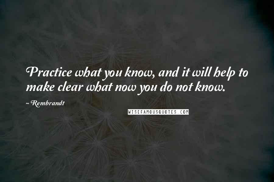 Rembrandt quotes: Practice what you know, and it will help to make clear what now you do not know.