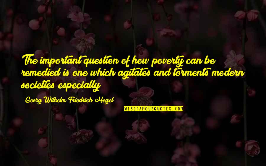 Remedied Quotes By Georg Wilhelm Friedrich Hegel: The important question of how poverty can be