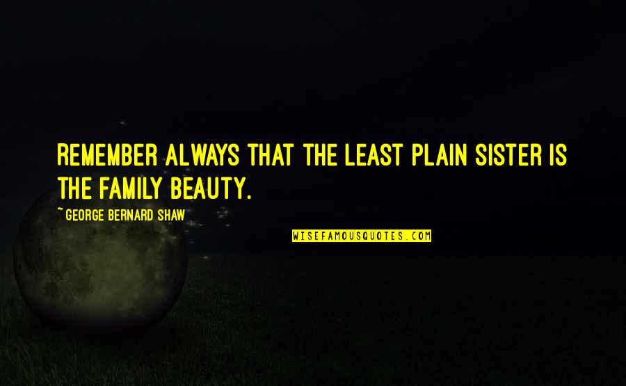 Remember Family Quotes By George Bernard Shaw: Remember always that the least plain sister is Remember Family Quotes By George Bernard Shaw: Remember always that the least plain sister is