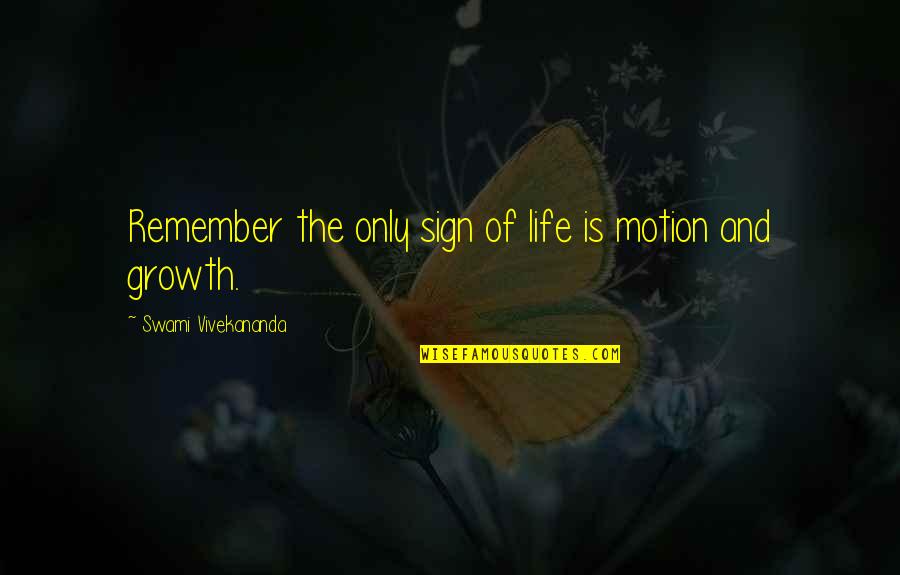 Remember Life Quotes By Swami Vivekananda: Remember the only sign of life is motion
